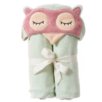 100% fibre de bambou vert mignonne hibou visage d&#39;animal bébé serviette de bain bébé à capuchon serviettes